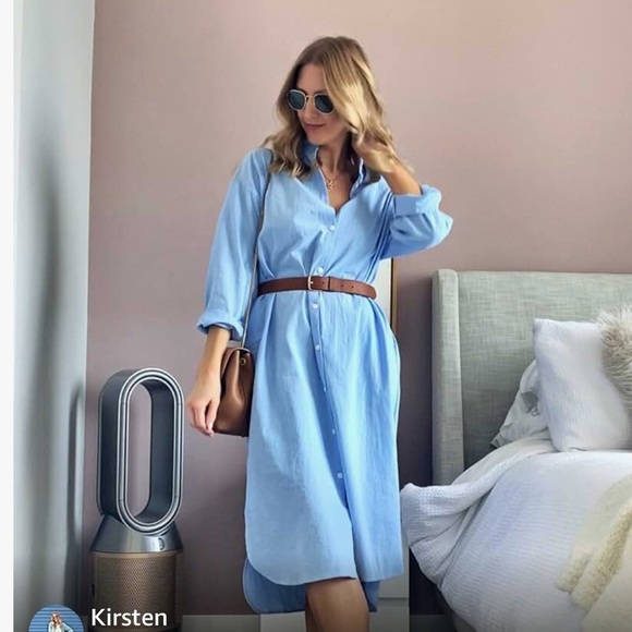 GGUHHU Womens Chic Button Down Rolled-Up Sleeve Long Cotton Blouse Maxi Dress - Picture 7 of 7